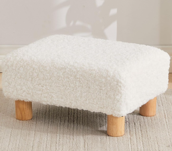 White Lamb's Wool Rectangular Ottoman, Sofa Companion